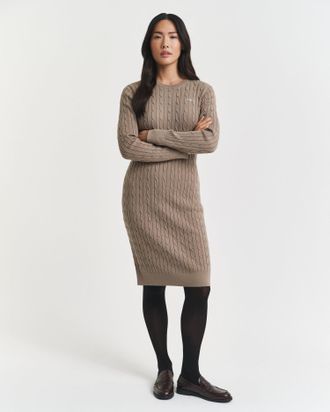 GANT Women Stretch Cotton Cable Knit Crew Neck Dress (XXXL) TAUPE BEIGE