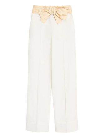 Valentino Garavani bow-detail trousers - women - Cotton/Linen/Flax - 44 - Neutrals