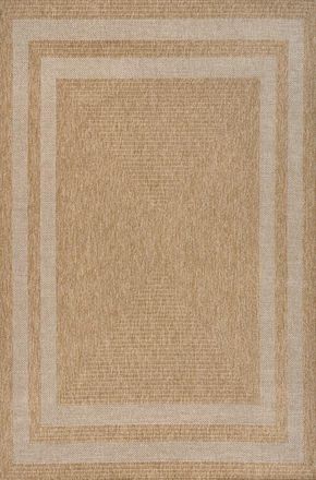 Jonathan Y Designs Frenzy Easy Jute Minimalist Boho Inset Border Indoor/Outdoor Area Rug in Natural/beige at Nordstrom, Size 5Ft 0In X 8Ft 0In
