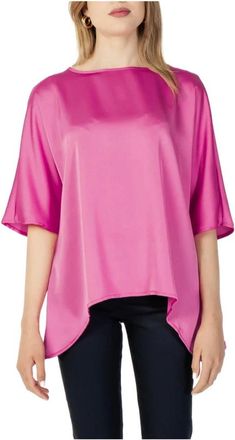 Sandro Ferrone Fuchsia Boot Hals Blouse - Dames - Blouses - Roze - M - Polyester - Overhemden