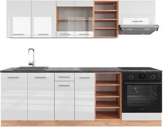 Vicco Mueble De Cocina R-line, Blanco Brillo Intenso/roble Dorado, 240 Cm, Et Antracita