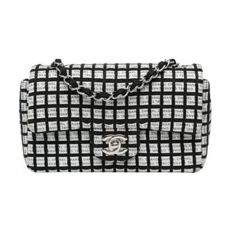 Chanel Pre-owned Mini Rectangular Classic Ribbon Tweed Double Flap Crossbody Bag - Dames - Pre-owned - Wit - Maat: ONE Size Tweed
