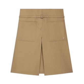 Courr&egrave;ges Canvas Back Panel Bermuda Shorts - Dames - Korte Broeken - Beige - S - Katoen - Korte Broeken