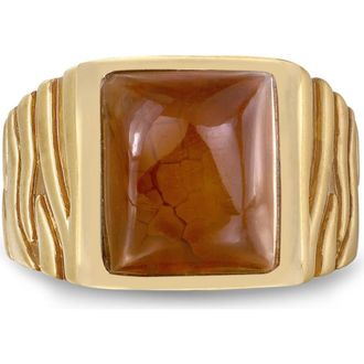 LuvMyJewelry Cracked Agate Sterling Silver Men Signet Ring in 14Kt Gold Vermeil On Sterling at Nordstrom, Size 11