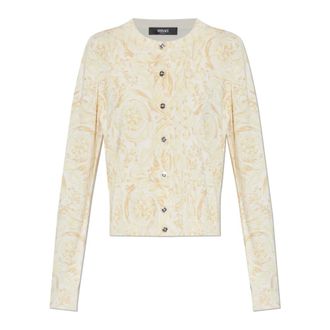 Versace Cardigans, female, Beige, Size: S Silk Cardigan