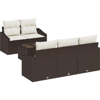 vidaXL Vidaxl - Conjunto De Sof&aacute; De Jard&iacute;n 6 Pcs Marr&oacute;n, Crema 55 X 55 X 37 Cm