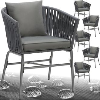 TecTake Tectake - Set di sedie Valeiras con Design a corda,densi cuscini,60x61x77cm - sedia da giardino, sedia da balcone, sedia da terrazza - Set di 6