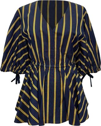 Jason Wu Striped Poplin Peplum Top in Navy Blue Polyester