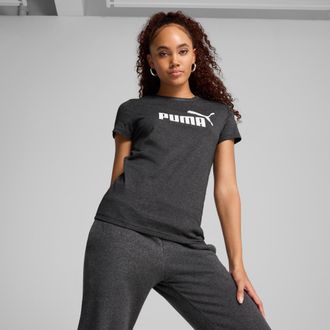 Puma T-Shirt PUMA ESS NO. 1 LOGO TEE, Damen, Gr. XL, grau (schwarz gray heather), Jersey, Obermaterial: 100% Baumwolle, bedruckt, regular fit normal, Rundh