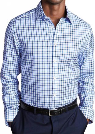 CHARLES TYRWHITT Non-Iron Twill Grid Check Shirt In Cobalt Blue