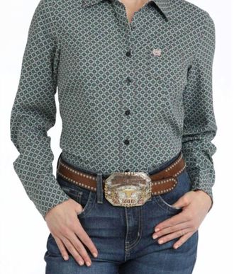 Cinch Womens Button Down Printed Shirt In Grey