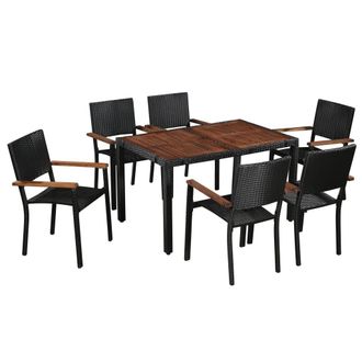 Berkfield Home 7 Piece Outdoor Dining Set Poly Rattan & Acacia Wood Black
