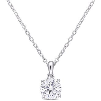 Amour 1 CT DEW Created Moissanite Solitaire Pendant with Chain In Sterling Silver