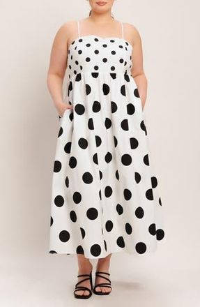Flying Tomato Polka Dot Empire Waist Cotton Maxi Dress in White/Black at Nordstrom Rack, Size 1X