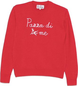 MC2 Saint Barth Round-neck Knitwear, female, Red, Size: M Wool Long Sleeve Round Neck Sweater