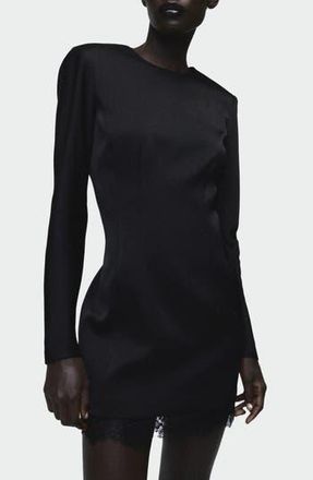 Mango Lace Trim Open Back Long Sleeve Minidress in Black at Nordstrom Rack, Size 10