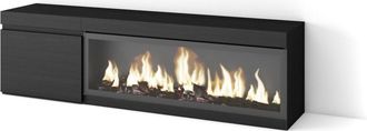 Skraut Home Mueble tv efecto madera negro 158x35x45cm chimenea efecto fuego