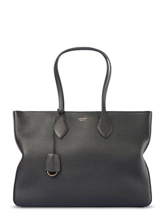 Ferragamo Structured Pebbled Leather Tote with Gold Details