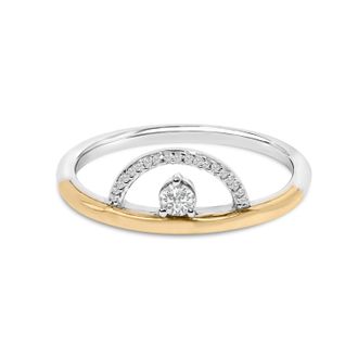 House of Brilliance 14K Yellow Gold Plated Sterling Silver 1/10 Cttw Diamond Arc Ring