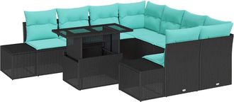 vidaXL Conjunto De Sof&aacute; De Jard&iacute;n 9 Uds. Negro Rat&aacute;n Sint&eacute;tico Vidaxl