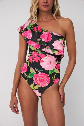 Cras Najacras Ruffle One Shoulder Swimsuit in Floral Romance at Nordstrom, Size 14