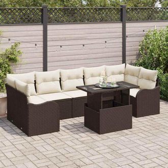 vidaXL Conjunto De Sof&aacute; De Jard&iacute;n Manual 8 Pcs Marr&oacute;n 100 X 55 X 73 Cm Vidaxl