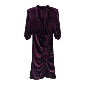 Actualee Fluwelen jurk met draperie - Dames - Jurken - Paars - Maat: S Spandex