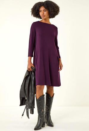 Roman A-Line Pocket Detail Stretch Swing Dress