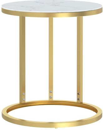 vidaXL Mesa Auxiliar Vidrio Templado Dorado Y M&aacute;rmol Blanco 45 Cm Vidaxl