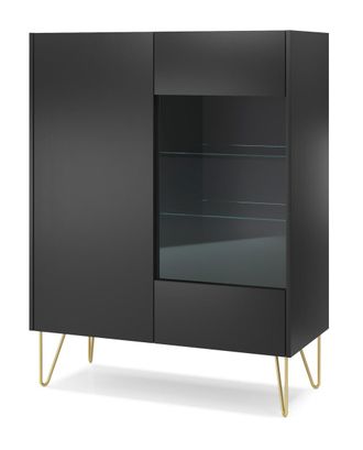 AKL FURNITURE Vitrina efecto madera Negro y Dorado