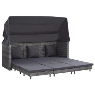 vidaXL Vidaxl - Sof&aacute; Cama Extensible 3 Plazas Con Capota Rat&aacute;n Sint&eacute;tico Gris