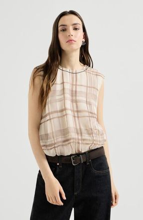 Brunello Cucinelli Macrocheck print T-shirt in White at Nordstrom, Size Xx-Large Eu