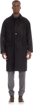 Salvatore Santoro Black Leather Overcoat with Button Closure