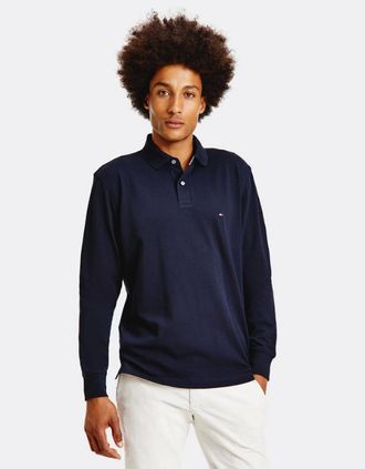 Tommy Hilfiger Mens Tommy Hilfiger 1985 Regular Long Sleeve Mens Polo Shirt - Desert Sky - Blue/Black - Size: 42