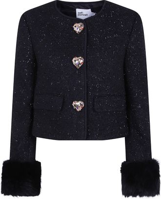 Self Portrait Jacket Fur Cuff Black Metallic Boucle Fur Cuff Jacket