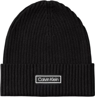 Calvin Klein Chunky Rib Cotton Beanie - Heren - Hoeden - Zwart - ONE Size - Katoen - Accessoires