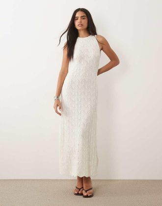 Pretty Lavish Cleo - Vestito lungo senza maniche in maglia color crema-Bianco