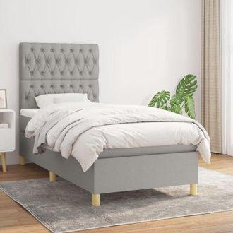 vidaXL Vidaxl - Cama Box Spring Con Colch&oacute;n Tela Gris Claro 90x190 Cm