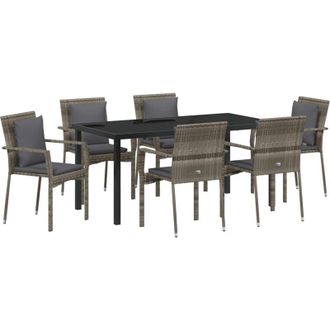 vidaXL Vidaxl - Conjunto De Comedor De Jard&iacute;n Con Coj&iacute;n 7 Pcs Gris Polirat&aacute;n