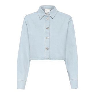 Gestuz Overhemden, Dames, Blauw, L, Deniagz Short Shirt Bluser Light Blue