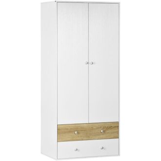 HOMCOM Homcom - 2 Door Wardrobe White Wardrobe with Drawers and Hanging Rod for Bedroom