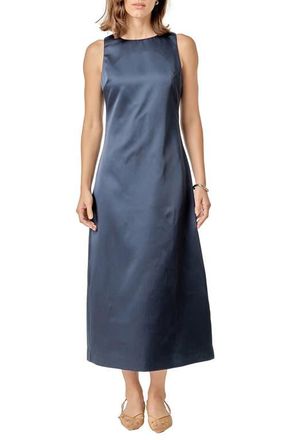 English Factory Sleeveless Satin Midi Dress in Navy at Nordstrom, Size Large