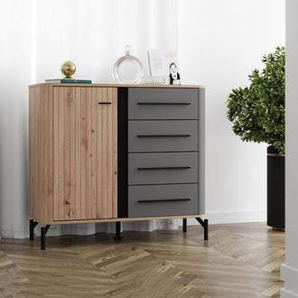 Dmora Credenza Carmel, Madia 2 Ripiani, 4 Cassetti, Unanta, 103x40x94h Cm Marrone Rovere Nodi