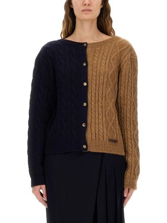 Moschino Womens Twotone Alpaca Blend Cardigan - Tan - Size EU 40 (Womens)