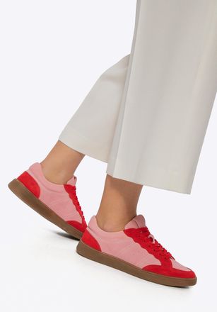 Wittchen Su&egrave;de Sneakers voor Dames met Contrasterende Roze en Rode Elementen