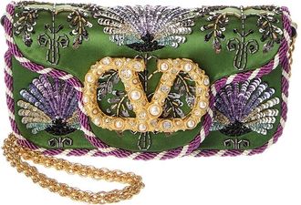 Valentino Vlogo Loco Small Satin & Leather Wallet On Chain