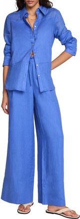Mint Velvet Linen Drawstring Wide Leg Trousers in Blue at Nordstrom, Size X-Small