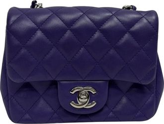 Chanel Pre-owned Womens Mini Classic Square Flap Shoulder Bag in Purple Lamb Leather - One Size