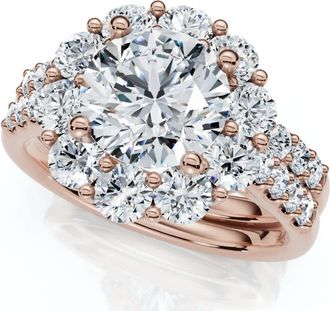 Pompeii3 Certified 3ct Halo Diamond Engagement Wedding Ring Set 14k Gold Lab Grown