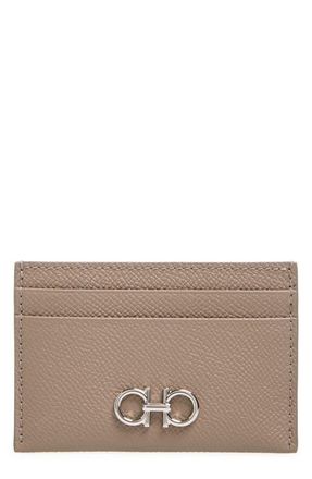 Ferragamo Double Gancio Leather Card Holder in Warm Taupe New Olive at Nordstrom